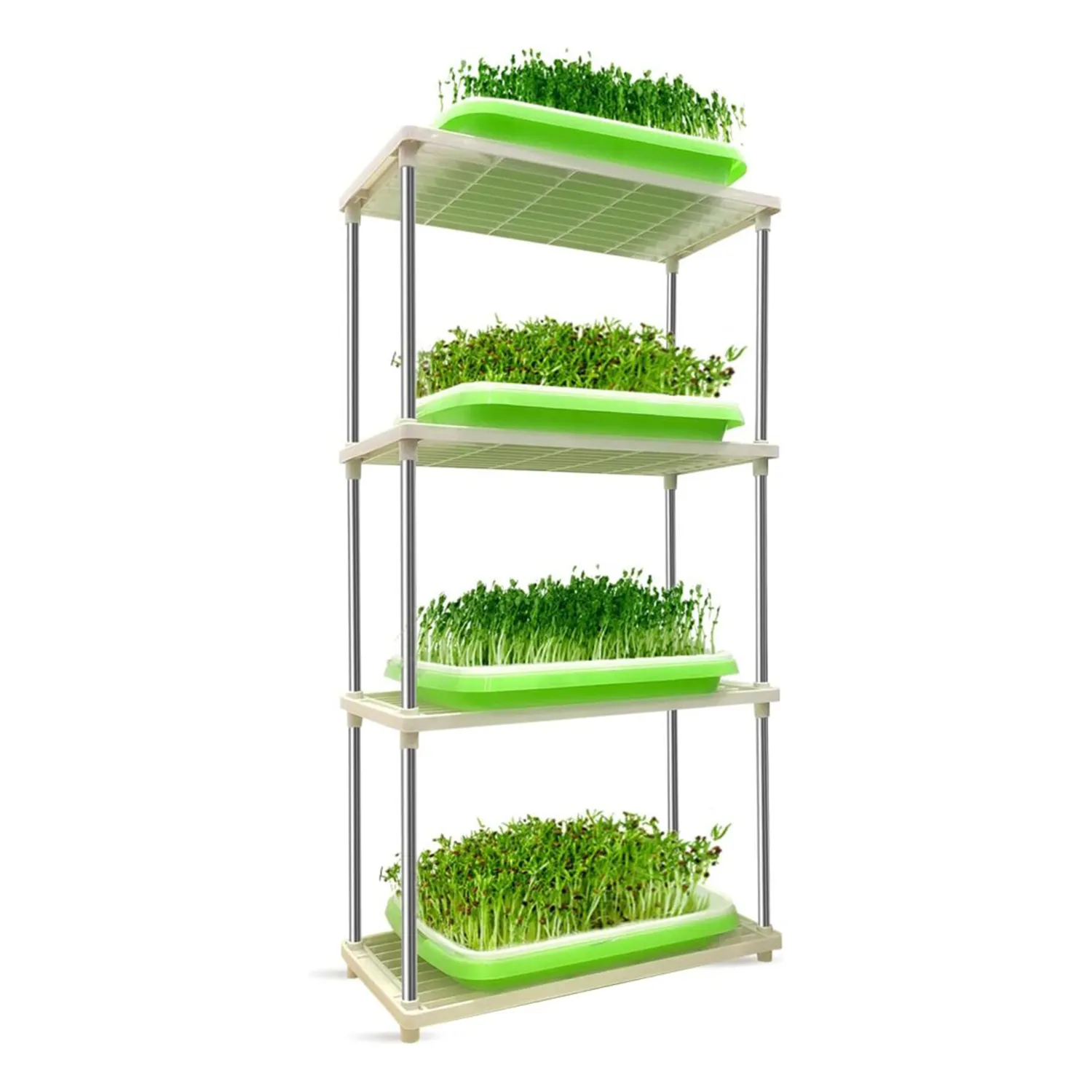 4 Layers Sprouting Tray with Shelf, BPA Free Seed Garden Plant Germination Propagation Trays, Soil-Free Microgreens Growing Trays for Wheatgrass Seeds