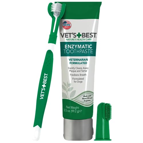 Vet's Best Dog Toothbrush & Toothpaste Kit - Natural Ingredients Reduce Plaque, Whiten Teeth, Freshen Breath  Pet Supplies