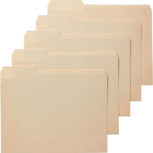 Basics 1/3-Cut Tab, Assorted Positions File Folders, Letter Size, Manila - Pack of 100