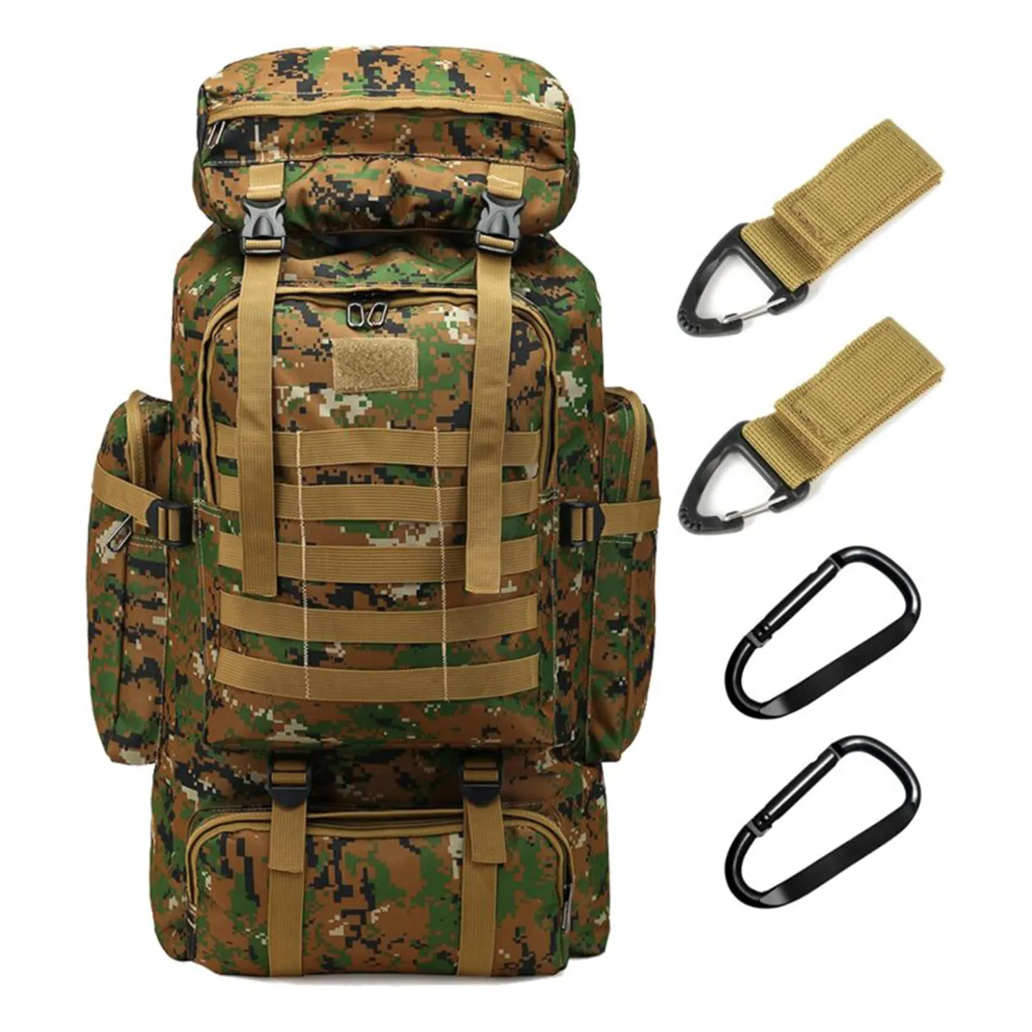 70L Waterproof Hiking Daypack Large Hiking Backpack, Hunting Camping Rucksack Backpack for Men Outdoor Sports Backpack (Green Camouflage)