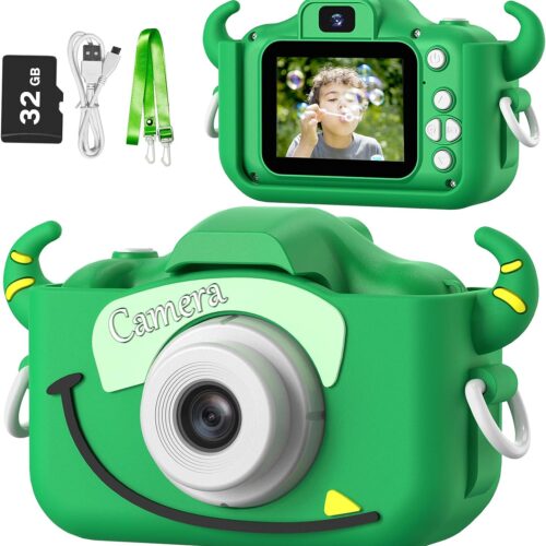 Goopow Kids Camera Toys for 3-8 Year Old Girls Boys,Children Digital Video Camcorder Camera with Cartoon Soft Silicone Cover, Best Chritmas Birthday Festival Gift for Kids - 32G SD Card Included