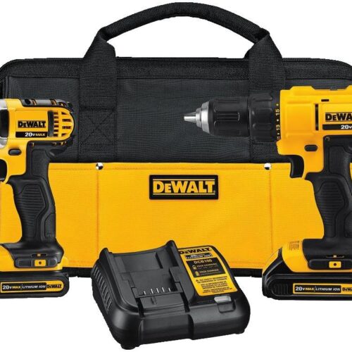 DEWALT - Brush 20V MAX Cordless Drill Combo Kit, 2-Tool (DCK240C2) Yellow/Black Drill Driver/Impact Combo Kit