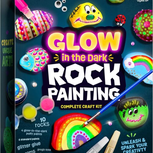 Kids Rock Painting Kit - Glow in The Dark - Arts & Crafts Easter Gifts for Boys and Girls Ages 4-12 - Craft Activities Kits - Creative Art Toys for 4, 5, 6, 7, 8, 9, 10, 11 & 12 Year Old Kids