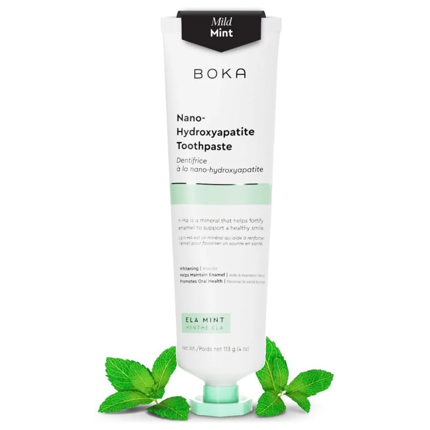 Boka Fluoride Free Toothpaste - Nano Hydroxyapatite, Remineralizing, Sensitive Teeth, Whitening - Dentist Recommended for Adult & Kids Oral Care - Ela Mint Natural Flavor, 4oz 1 Pk - US Manufactured
