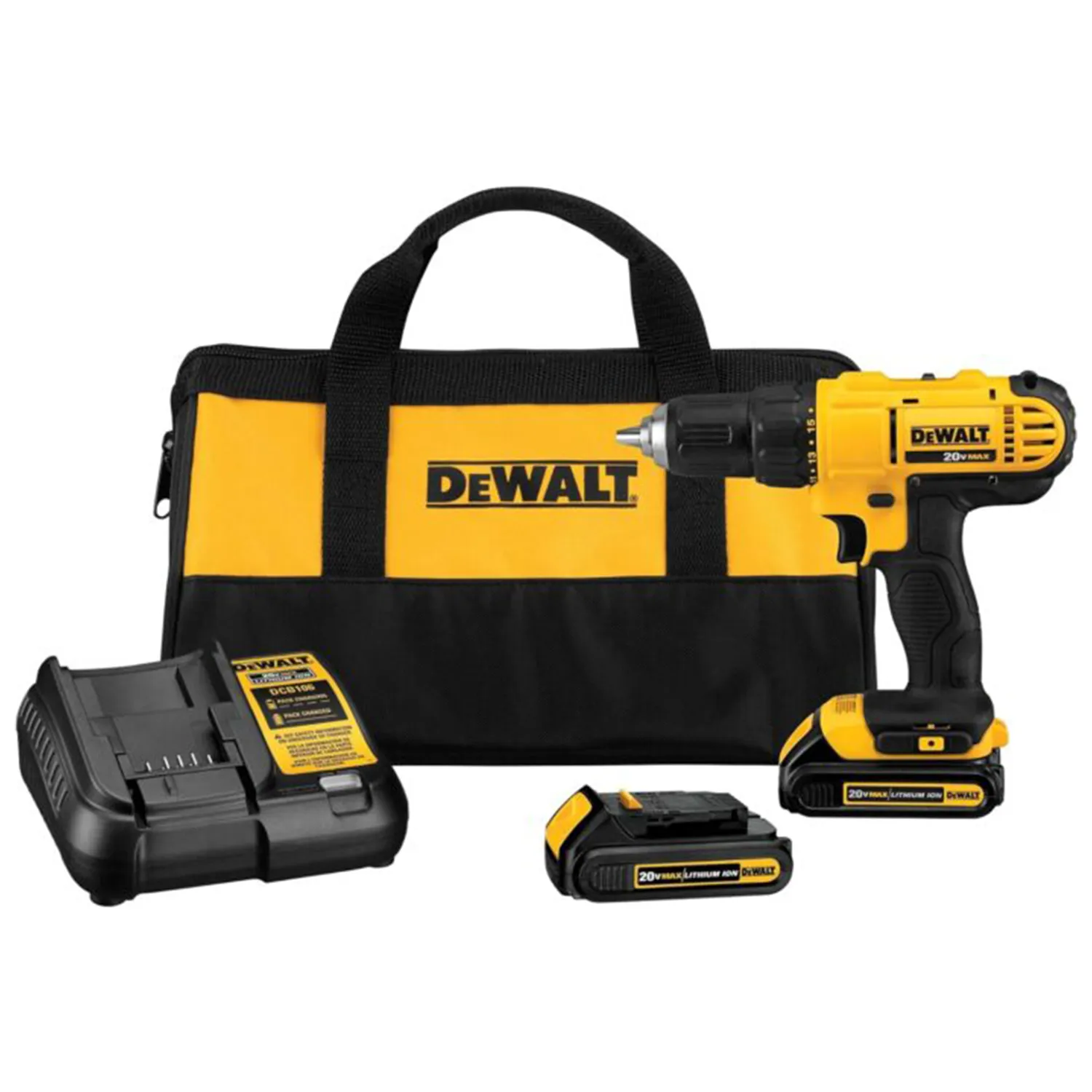 DEWALT 20V Max Cordless Drill/Driver Kit, Compact, 1/2-Inch (DCD771C2), Yellow