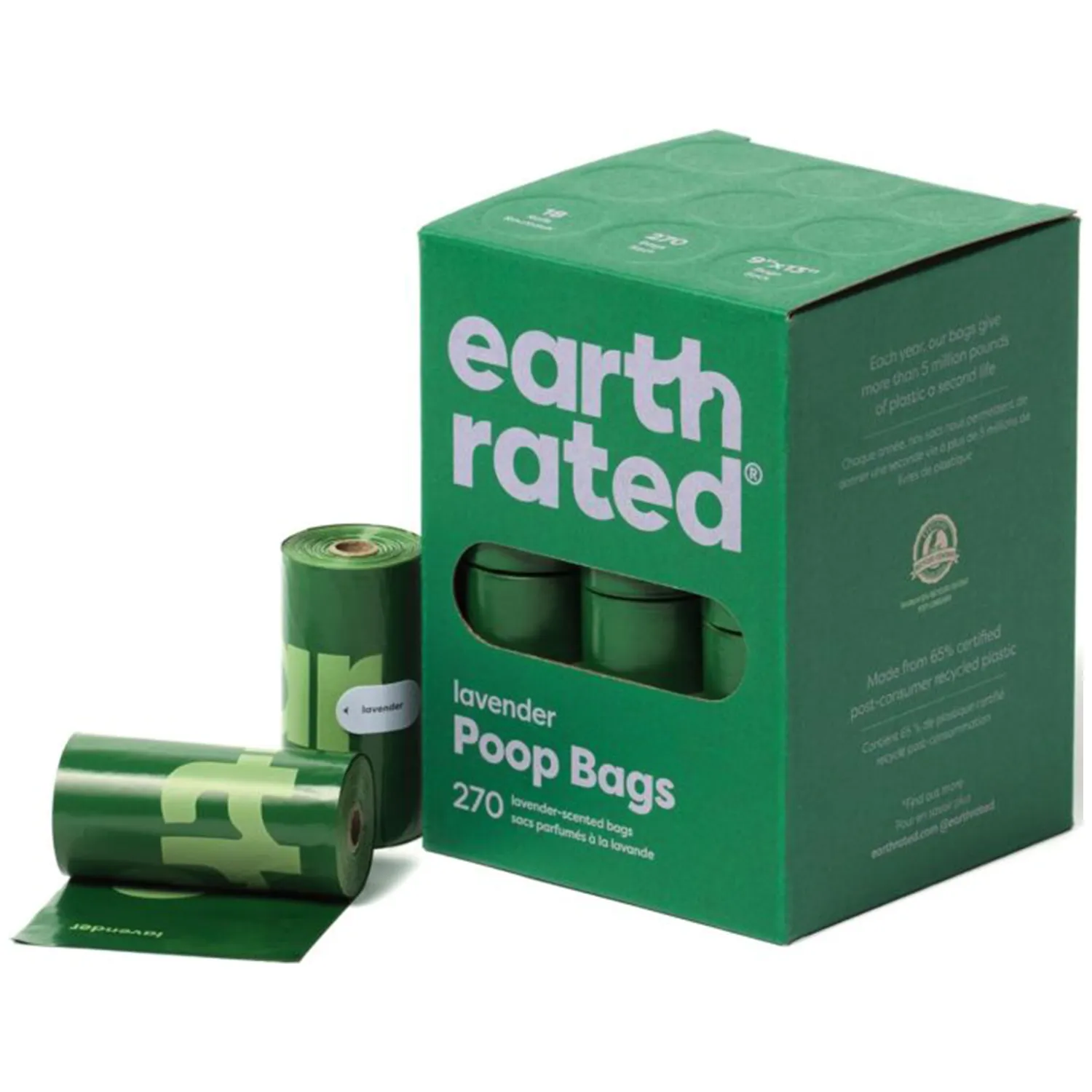 Earth Rated Dog Poop Bags - Leak-Proof and Extra-Thick Pet Waste Bags for Big and Small Dogs - Refill Rolls - Lavender Scented - 270 Count