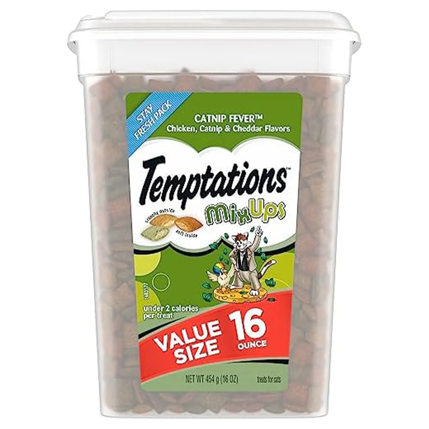 TEMPTATIONS MIXUPS Crunchy and Soft Cat Treats Catnip Fever Flavor, 16 oz. Tub  Pet Supplies