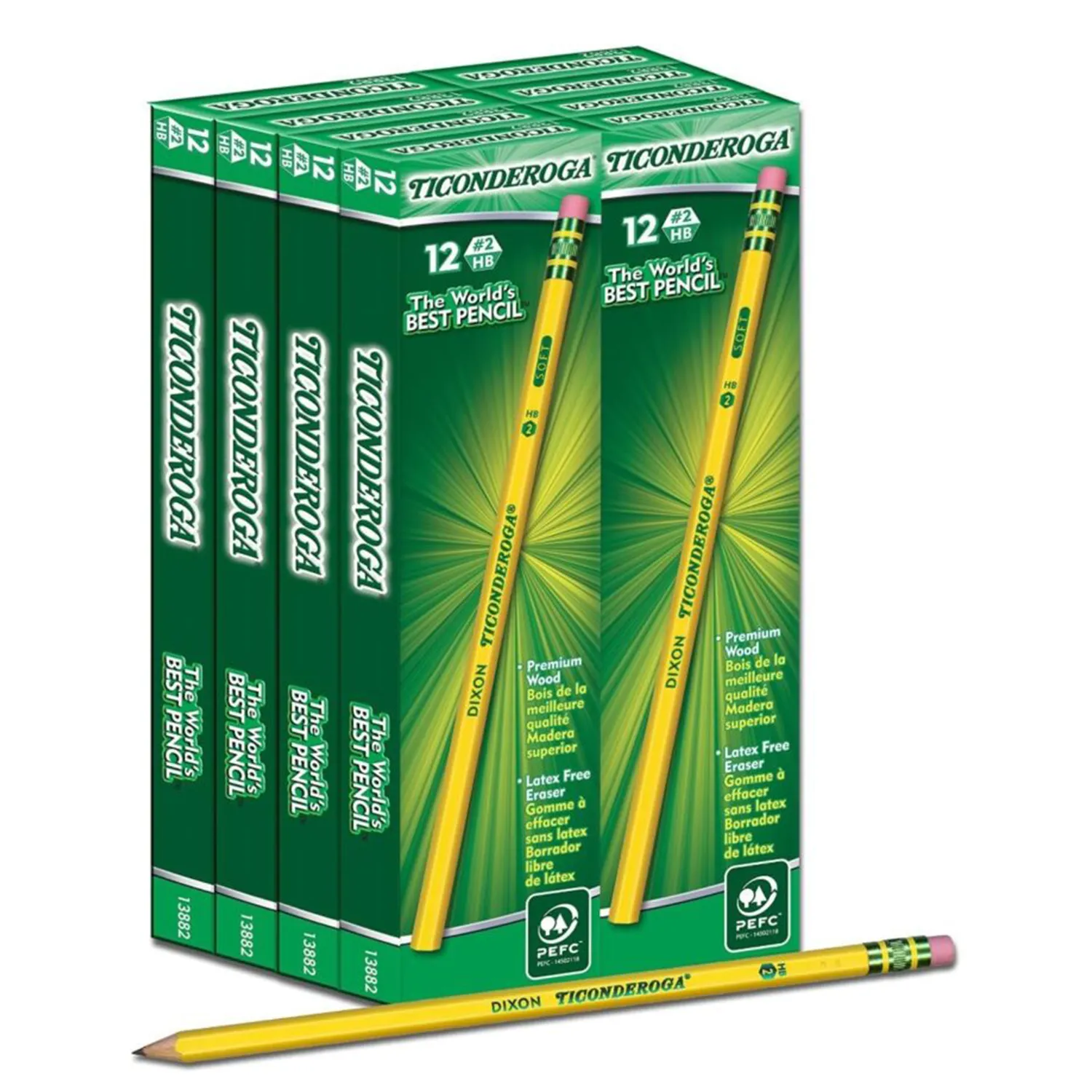 Ticonderoga Wood-Cased Pencils, Unsharpened, #2 HB Soft, Yellow, 96 Count